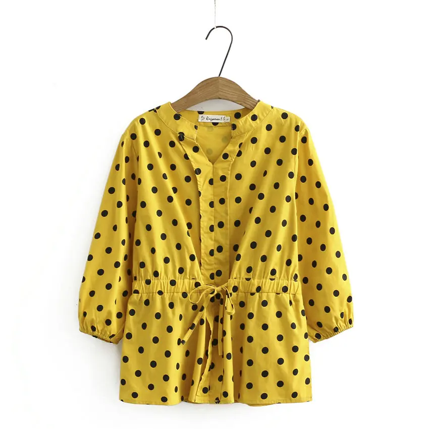 Women Summer Polka Dot Pattern Peplum Blouses Female Pink Yellow White Blue Adjustable Lacing Up Waist Cotton Tops Lady Blouse
Women Summer Polka Dot Pattern Peplum Blouses Female Pink Yellow White Blue Adjustable Lacing Up Waist Cotton Tops Lady Blouse