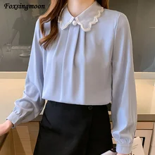 Women Blouse 2021 Spring Autumn Chiffon Long Sleeve Shirt Fashion Temperament Solid Color Doll Collar Satin Hedging Shirt
Women Blouse 2021 Spring Autumn Chiffon Long Sleeve Shirt Fashion Temperament Solid Color Doll Collar Satin Hedging Shirt