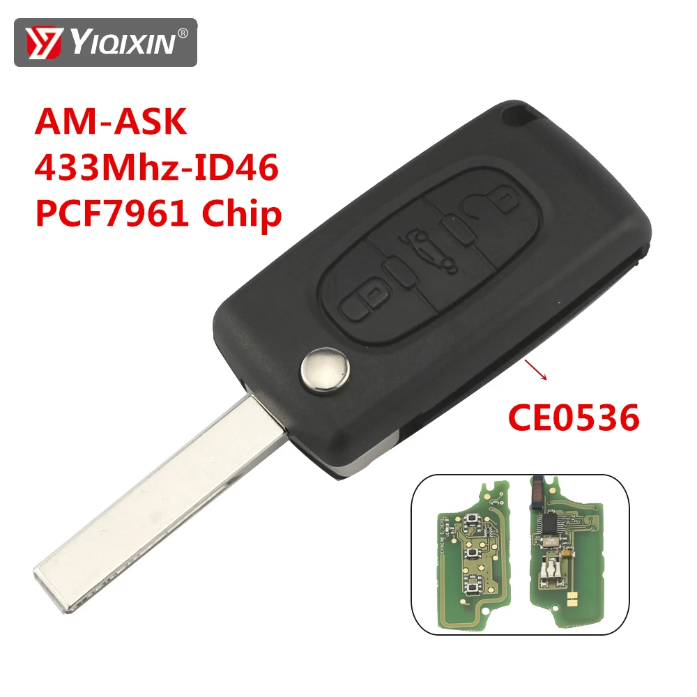 

YIQIXIN 3 Buttons Car Remote Key For Peugeot 207 307 407 208 308 408 607 Partner 433Mhz ID46 PCF7961/PCF7941 Chip CE0523/CE0536