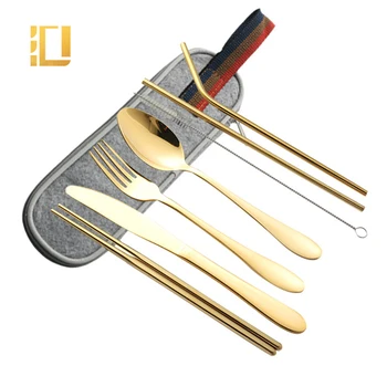 Golden Cutlery Set Travel Camping Tableware Reusable Stainless Steel Metal Straw Knife Spoon Fork Chopsticks and Carrying Case
Golden Cutlery Set Travel Camping Tableware Reusable Stainless Steel Metal Straw Knife Spoon Fork Chopsticks and Carrying Case