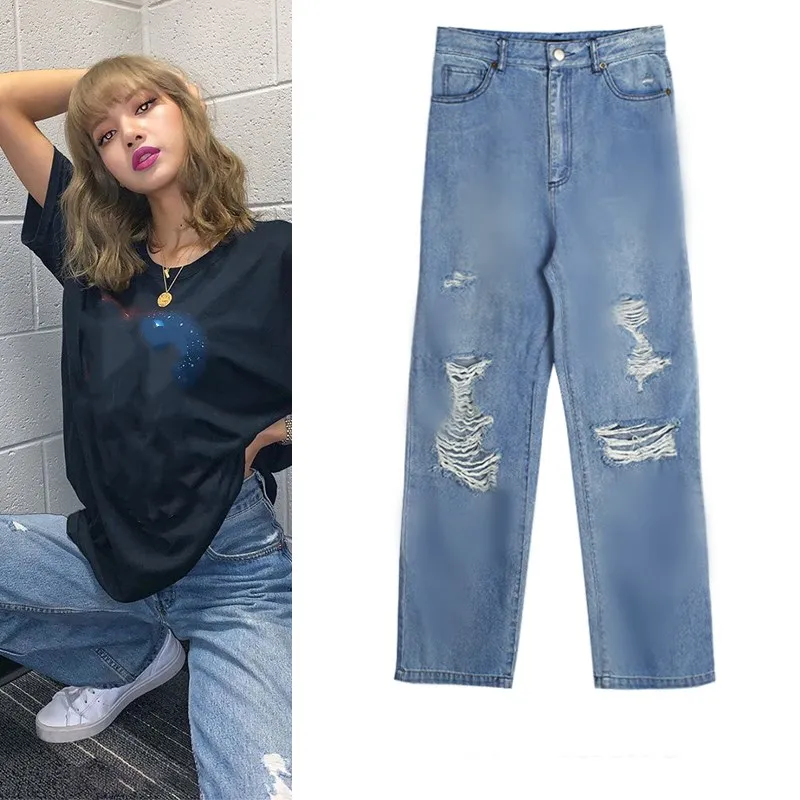 kpop Korean Celebrity same female blue loose High waist wide leg Jeans women summer fashion streetwear wild straight Denim pants
kpop Korean Celebrity same female blue loose High waist wide leg Jeans women summer fashion streetwear wild straight Denim pants