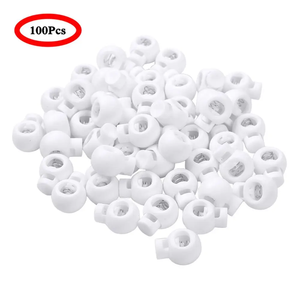 

100pc Cord Locks Spring Stop Toggle Stopper Clip Ends Plastic Cord Stopper Round Ball Shape Luggage Lanyard Rope Fastener Button