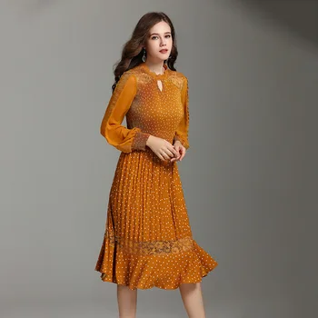Spring New Style WOMEN'S Dress Polka Dot Dress Waist Hugging Slimming Large Size Mid-length Elegant MIYAKE Pleat Lace dresses
Spring New Style WOMEN'S Dress Polka Dot Dress Waist Hugging Slimming Large Size Mid-length Elegant MIYAKE Pleat Lace dresses