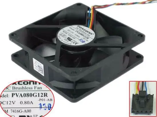 FOXCONN PVA080G12H-P01 AB DC 12V 0.60A 4-проводной 80x80x25 мм вентилятор охлаждения сервера
FOXCONN PVA080G12H-P01 AB DC 12V 0.60A 4-проводной 80x80x25 мм вентилятор охлаждения сервера