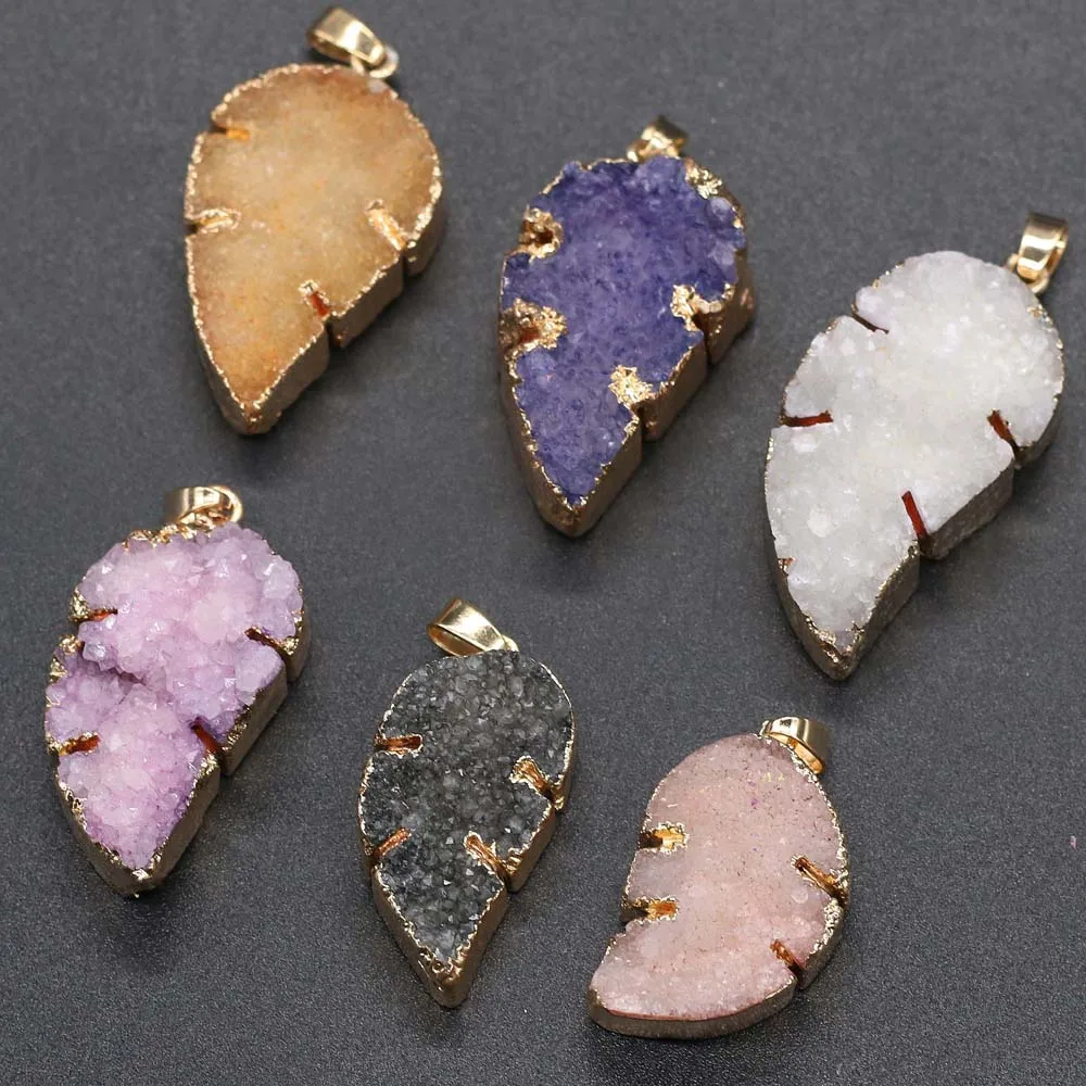 Trendy Natural Druzy Agates Stone Pendant Leaf Shape Cluster Crystal Charms for DIY Necklace Making Fine Jewelry Accessories
Trendy Natural Druzy Agates Stone Pendant Leaf Shape Cluster Crystal Charms for DIY Necklace Making Fine Jewelry Accessories