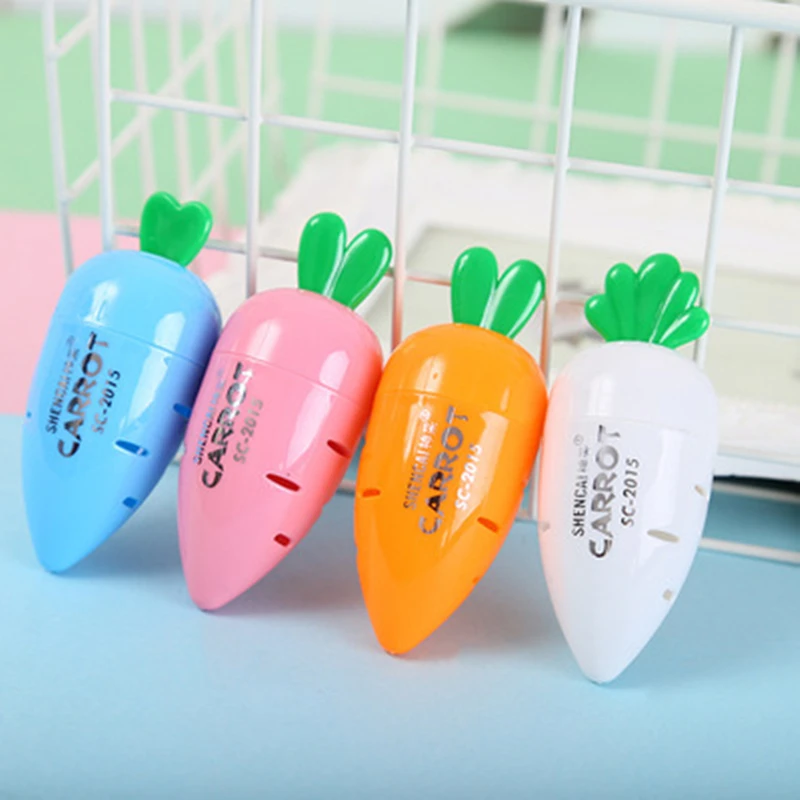 

1PC Cute Cartoon Creative Carrot Shape Plastic Pencil Sharpener for Kids Creative Item School Stationery Supplies Color Random