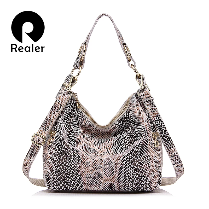 

REALER brand women handbag genuine leather tote bag female classic serpentine prints shoulder bags ladies handbags messenger bag
