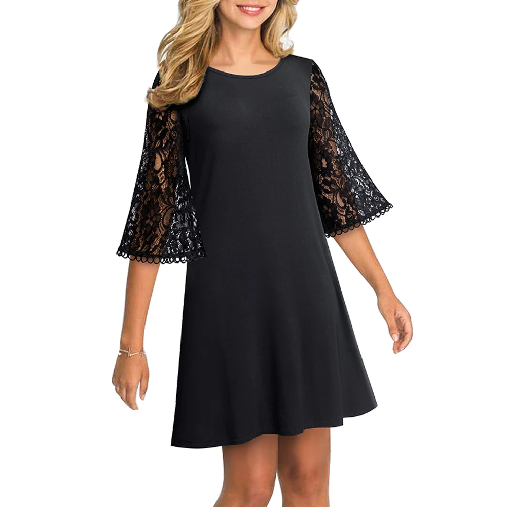 Autumn Casual Chic Lace Patchwork Loose dress One piece Vintage Black Party Vestidos EA174 
Autumn Casual Chic Lace Patchwork Loose dress One piece Vintage Black Party Vestidos EA174