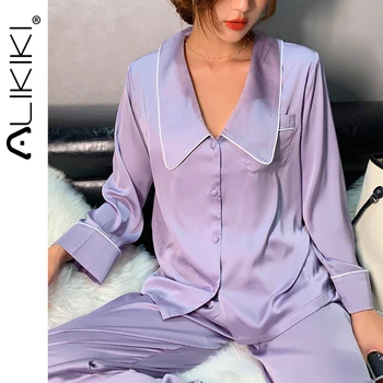 2 Pieces Set Pijamas Women Satin Silk Pyjamas Autumn Pajamas Sleepwear Lounge Wear Sleep Pjs Loungewear Night Suit Home Clothes 
2 Pieces Set Pijamas Women Satin Silk Pyjamas Autumn Pajamas Sleepwear Lounge Wear Sleep Pjs Loungewear Night Suit Home Clothes