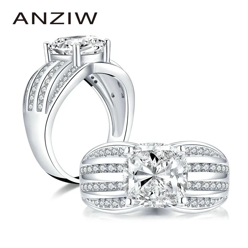 ANZIW 925 Sterling Silver 3.5 Carat Cushion Cut Engagement Ring Simulated Diamond Wedding 3 Rows Jewelry Gifts | Украшения и