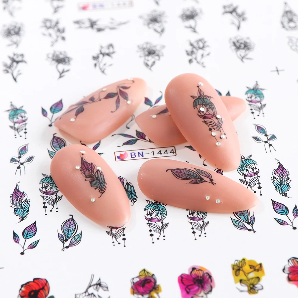 Leaves Feather Stickers Sliders On Nails