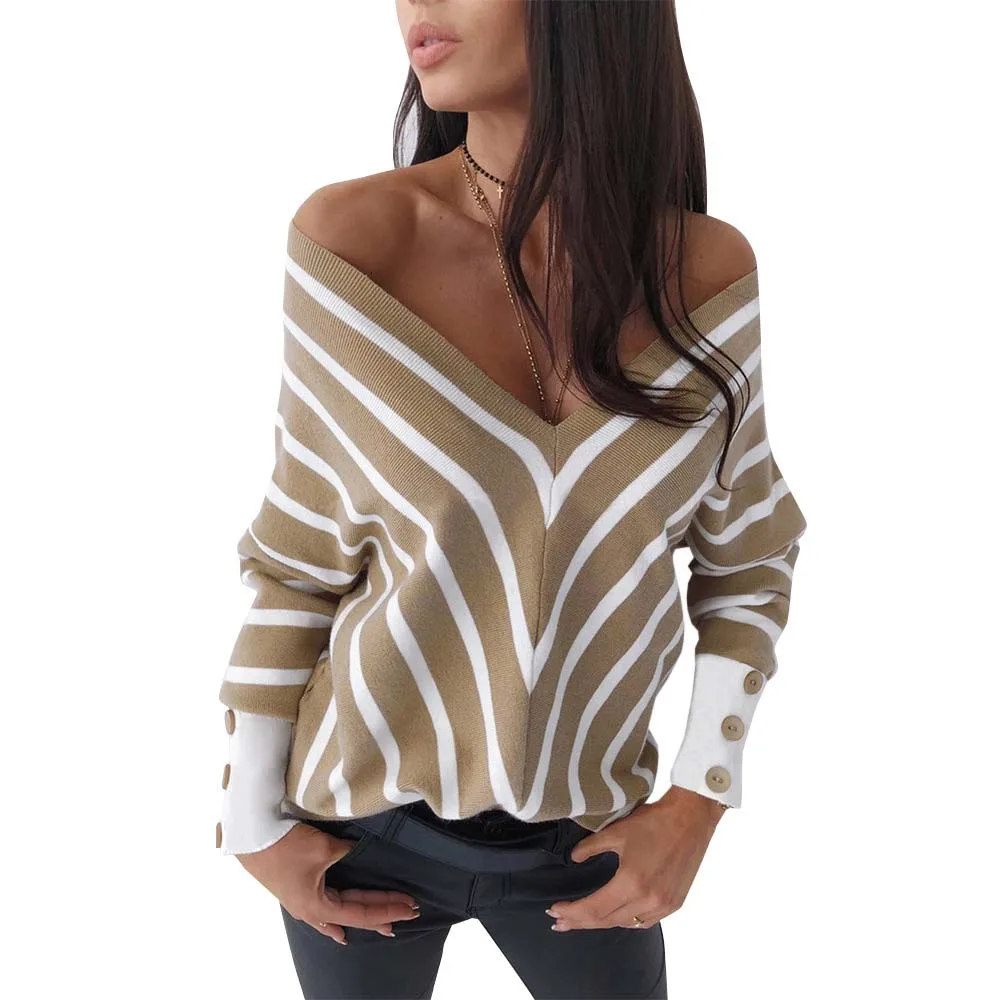 VICABO Stripe Print Sweaters Women Buttons Long Sleeve Deep V Neck Slim Kintting Tops Temperament Female Casual Pullovers
VICABO Stripe Print Sweaters Women Buttons Long Sleeve Deep V Neck Slim Kintting Tops Temperament Female Casual Pullovers