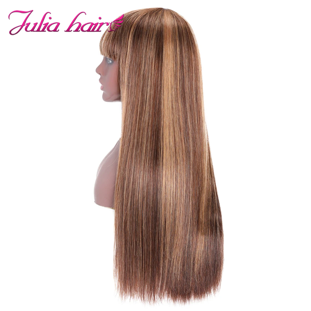 Brazilian Hair Wig With Bangs Color 99J Machine Made Straight Human Hair Wigs Ali Julia Remy Hair Highlight Wig with Bangs (2)