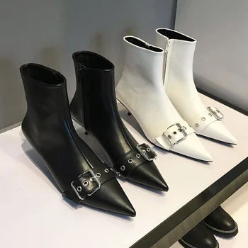 Luxury Black White MentaL High Heels Motorcycle boots Pointed Toe Zip Shprt Boots Spring Winter Women Ankle Boots Shoes Woman
Luxury Black White MentaL High Heels Motorcycle boots Pointed Toe Zip Shprt Boots Spring Winter Women Ankle Boots Shoes Woman