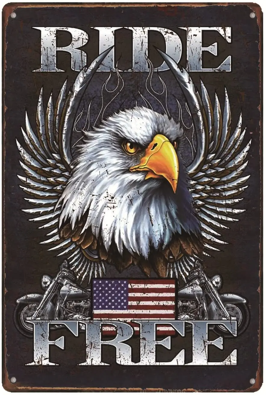 

Legend Ride Free American Bald Eagle USA Flag Distress Look Metal Garage Tin Sign 12" x 8"