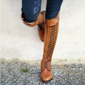 Retro Womens winter Military Lace Up low Block Heel punk Riding knight Knee High Boots 
Retro Womens winter Military Lace Up low Block Heel punk Riding knight Knee High Boots