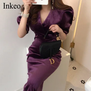Womens Sexy V-neck Velvet Dress 2020 Spring Puff sleeve Bodycon Evening Party Pencil Midi Dress vestidos Elegant INKEO 9D053
Womens Sexy V-neck Velvet Dress 2020 Spring Puff sleeve Bodycon Evening Party Pencil Midi Dress vestidos Elegant INKEO 9D053