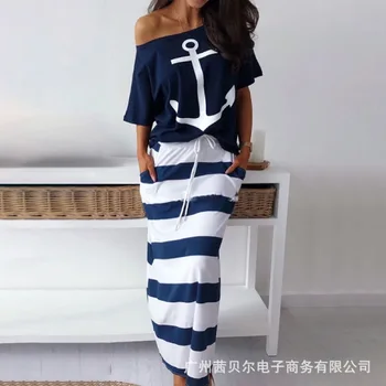 WEPBEL Women Clothing Set Anchor Print Short Sleeve T Shirt + Ankle Length Dress Drawstring Slash Neck Fashion New Summer
WEPBEL Women Clothing Set Anchor Print Short Sleeve T Shirt + Ankle Length Dress Drawstring Slash Neck Fashion New Summer