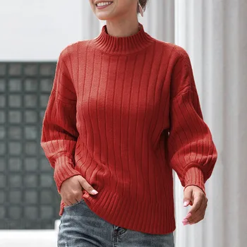 Autumn Winter Fashion Casual Top half high collar lantern sleeve sweater Half Turtleneck Warm Pullovers Women 
Autumn Winter Fashion Casual Top half high collar lantern sleeve sweater Half Turtleneck Warm Pullovers Women