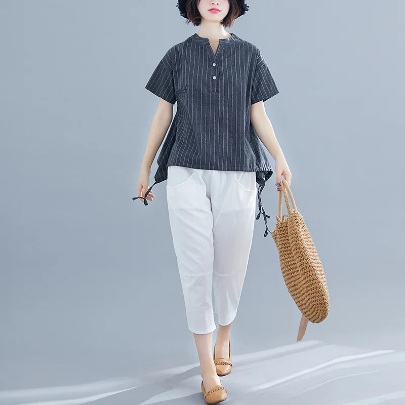 2019 New Style Literature And Art Loose And Plus-sized WOMEN'S Dress Cotton Linen Tops Large Size WOMEN'S Short Sleeve Shirt Shi
2019 New Style Literature And Art Loose And Plus-sized WOMEN'S Dress Cotton Linen Tops Large Size WOMEN'S Short Sleeve Shirt Shi