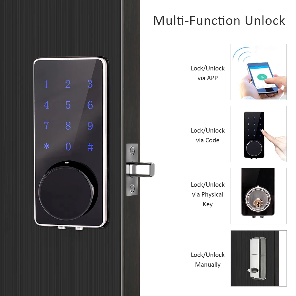Intelligent Digital Door Lock BT Keyless Touching Password APP Control Deadbolt Security Door Lock Electronic Door Lock
Intelligent Digital Door Lock BT Keyless Touching Password APP Control Deadbolt Security Door Lock Electronic Door Lock