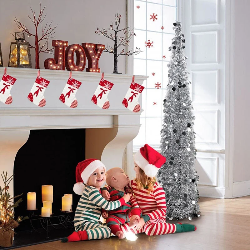 5Ft Christmas Tinsel Tree with Stand, Gorgeous Collapsible Artificial Christmas Tree for Christmas Decorations, Silver
5Ft Christmas Tinsel Tree with Stand, Gorgeous Collapsible Artificial Christmas Tree for Christmas Decorations, Silver