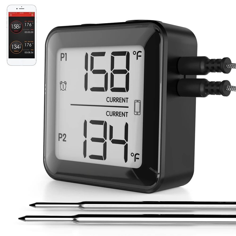 Digital BT Intelligent Barbecue Meat Thermometer Low Power Stainless Steel Probe BBQ Food Cooking Thermometer with 2 Probes
Digital BT Intelligent Barbecue Meat Thermometer Low Power Stainless Steel Probe BBQ Food Cooking Thermometer with 2 Probes