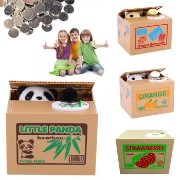 

White / Yellow Cat Panda Automatic Stealing Coin Cat Kitty Coins Penny Cents Piggy Bank Saving Box Money Box Kid Child Gift