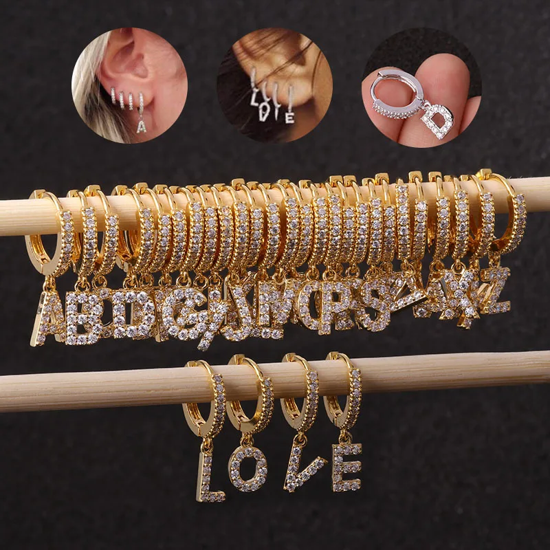 1 PCS Classic Gold Color Micro Pave CZ A-Z Alphabet Earrings Simple Small ABC Crystal Pendant Earrings Stainless Steel Ear Hoops
1 PCS Classic Gold Color Micro Pave CZ A-Z Alphabet Earrings Simple Small ABC Crystal Pendant Earrings Stainless Steel Ear Hoops