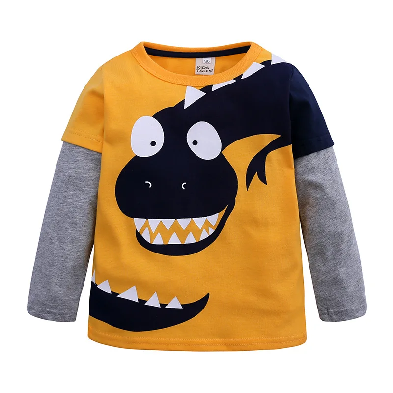 

Cartoon Dinosaur T Shirt for Little Boys Long Sleeve Crewneck Tee Tops 100% Cotton Sweatshirt Dino Bottoming Shirt Casual Cloth