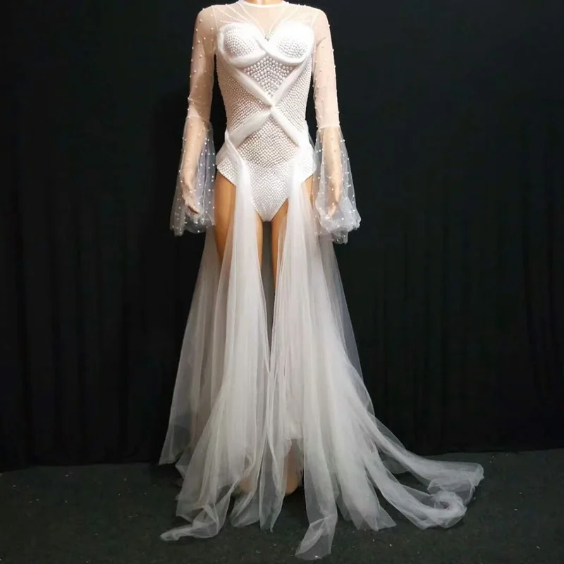 Women Dance Costumes Performance Stage Outfits White Mesh Pearl Bodysuit Birthday Bar Nightclub Party Jumpsuit Novelty Style
Women Dance Costumes Performance Stage Outfits White Mesh Pearl Bodysuit Birthday Bar Nightclub Party Jumpsuit Novelty Style