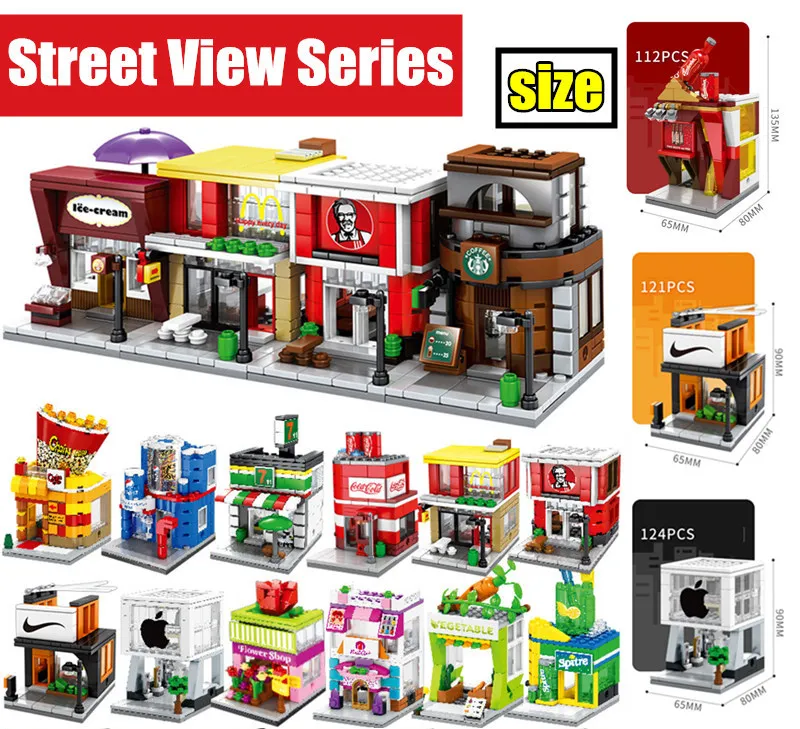 MOC Mini City Street Food Candy Pizza Coffee Shop Bookstore Fit Legoings Streetview Building Blocks Bricks Kids Educational Toys
MOC Mini City Street Food Candy Pizza Coffee Shop Bookstore Fit Legoings Streetview Building Blocks Bricks Kids Educational Toys