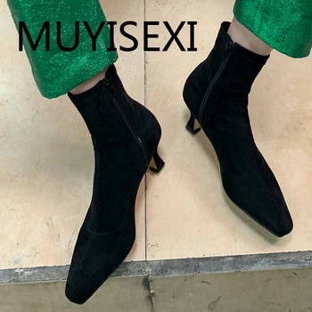 Beauty lady 5cm med heel street fashion dating small square toe zip gorgeous noble pure color stretch ankle boots MMM19 MUYISEXI 
Beauty lady 5cm med heel street fashion dating small square toe zip gorgeous noble pure color stretch ankle boots MMM19 MUYISEXI