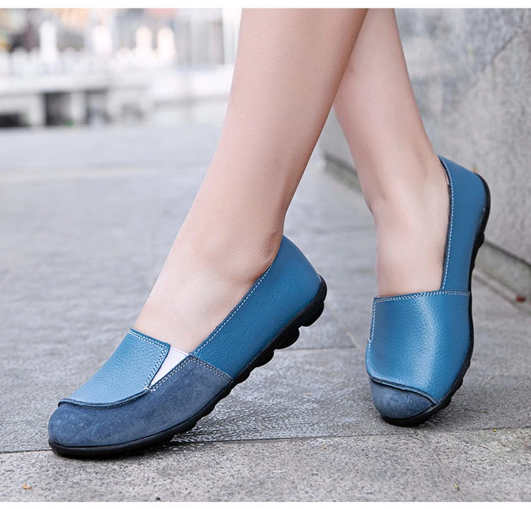 AH 208-2020 New Spring Autumn Women's Flat Shoes Comfortable Nurse Loafers Geunie Leather Mother Walking Shoe-3