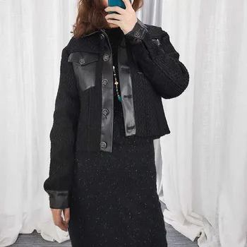 Women Jacket 2019 Autumn and Winter New Wool Woolen Stitching Short Coat Top 
Women Jacket 2019 Autumn and Winter New Wool Woolen Stitching Short Coat Top