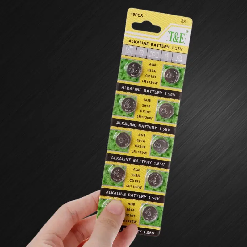 10PCS Watch Battery AG8 1.55V Li-ion Button Coin Cell Batteries LR1120 391 SR1120 191 LR55 Toys Remote Camera CPU
10PCS Watch Battery AG8 1.55V Li-ion Button Coin Cell Batteries LR1120 391 SR1120 191 LR55 Toys Remote Camera CPU