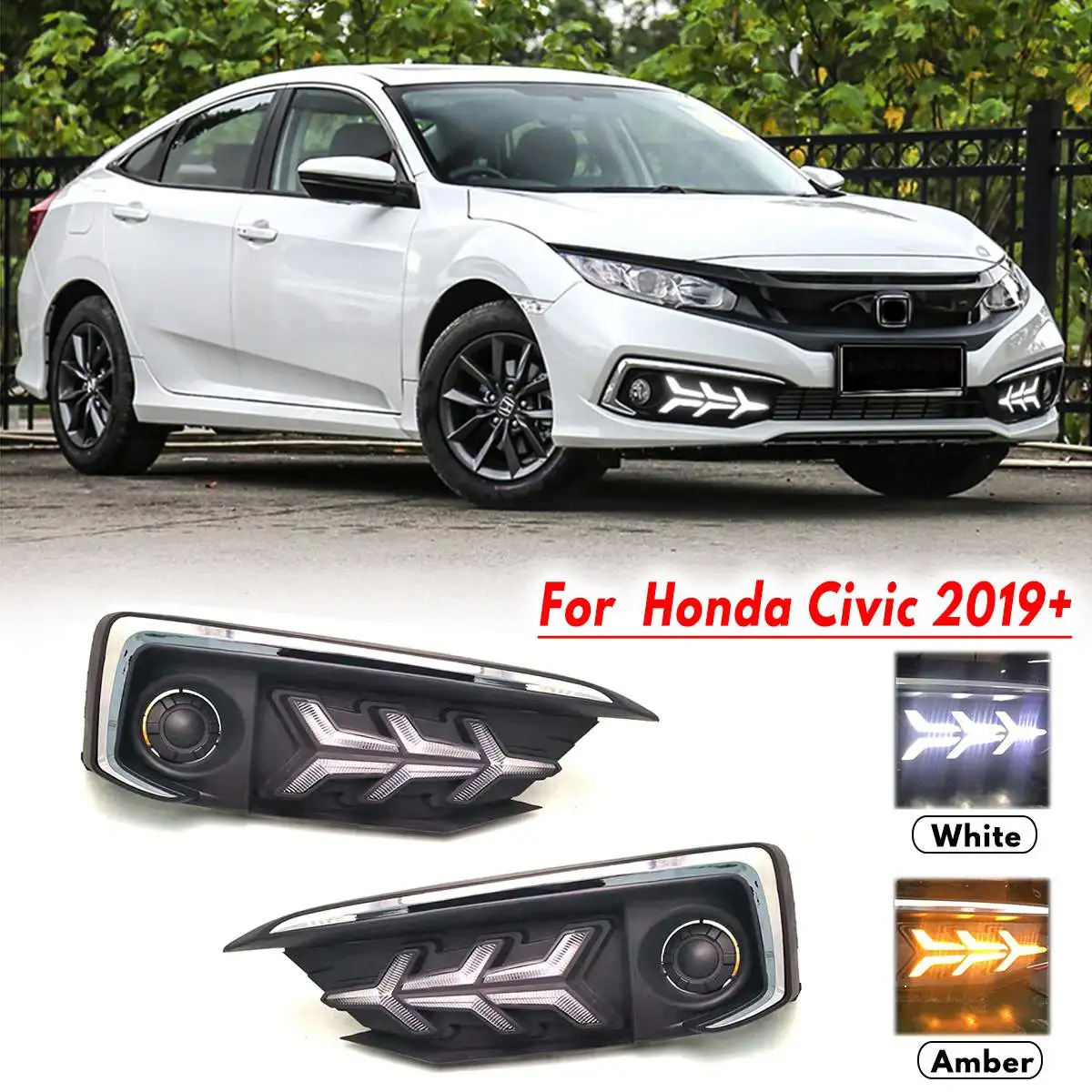 White+ Amber 2 Function dynamic Turn Signal Lamp LED Fog Light Daytime Running Light DRL Turn Signal For Honda-Civic 2019-2020
White+ Amber 2 Function dynamic Turn Signal Lamp LED Fog Light Daytime Running Light DRL Turn Signal For Honda-Civic 2019-2020