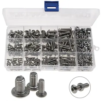 

440PCS Stainless Steel Round Head M3 M4 M5 Hex Socket Screws Set Hexagon Nuts & Screw Assorted Kit For Wood/Metal working