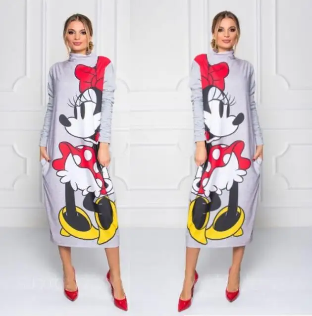 Cartoon Mickey Print Dress Women Long Sleeve Turtleneck Maxi Dresses 2019 Autumn Femme Casual Gray Loose Long Dress Plus Size 
Cartoon Mickey Print Dress Women Long Sleeve Turtleneck Maxi Dresses 2019 Autumn Femme Casual Gray Loose Long Dress Plus Size