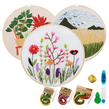 3 Sets Embroidery Starter Kit with Pattern Embroidery Kit for Beginners Cross-Stitch Kits with Color Threads and Tools 
3 Sets Embroidery Starter Kit with Pattern Embroidery Kit for Beginners Cross-Stitch Kits with Color Threads and Tools