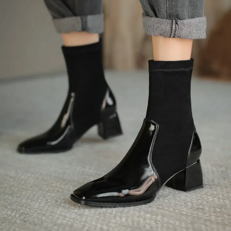 2021 Fashion Square Toe Stretch Boots Autumn Women Boots Comfortable Chunky Low Heel Ankle Boots Slip On Woman Shoes Black
2021 Fashion Square Toe Stretch Boots Autumn Women Boots Comfortable Chunky Low Heel Ankle Boots Slip On Woman Shoes Black