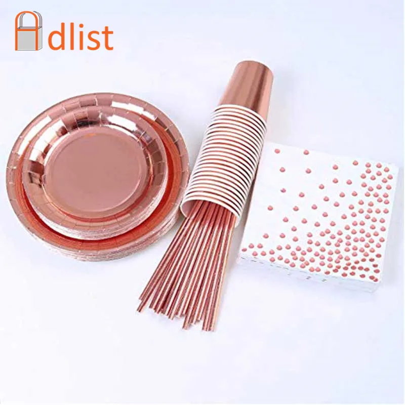 146pcs Disposable Rose Gold Cutlery Party Tableware Foil Paper Plates Napkins Cups Straws Suitable For Wedding Birthday Supplies
146pcs Disposable Rose Gold Cutlery Party Tableware Foil Paper Plates Napkins Cups Straws Suitable For Wedding Birthday Supplies