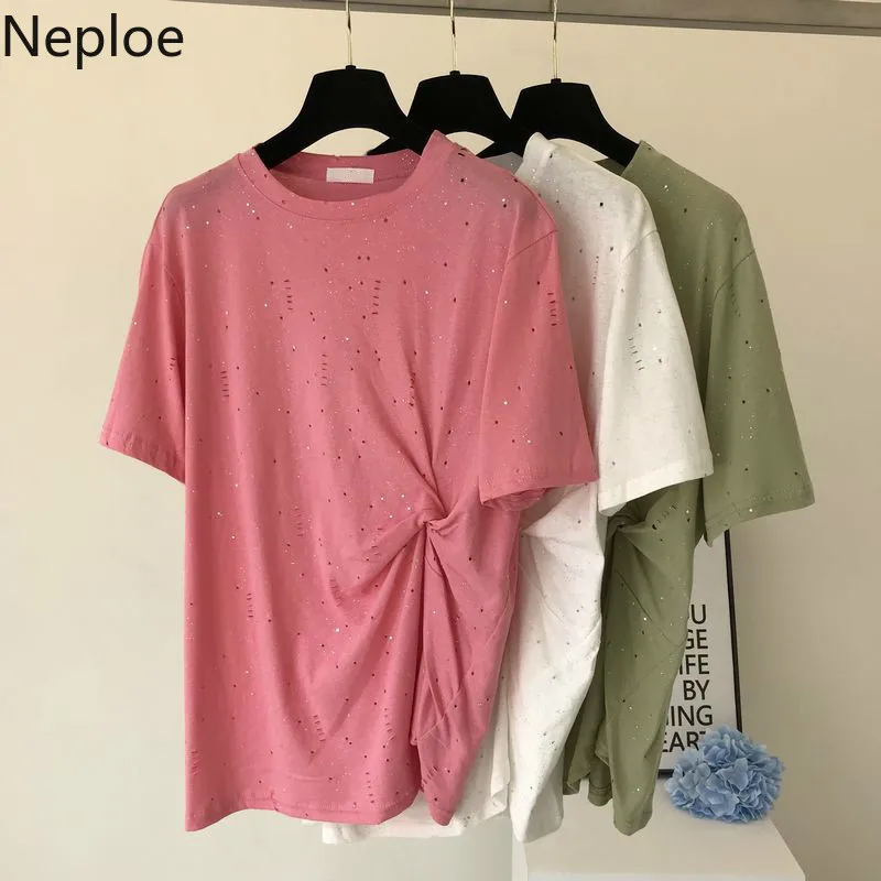 Neploe Bling O-Neck T Shirt Loose Knot Knottedtops Hole Short Sleeve Casual Tee 45140
Neploe Bling O-Neck T Shirt Loose Knot Knottedtops Hole Short Sleeve Casual Tee 45140