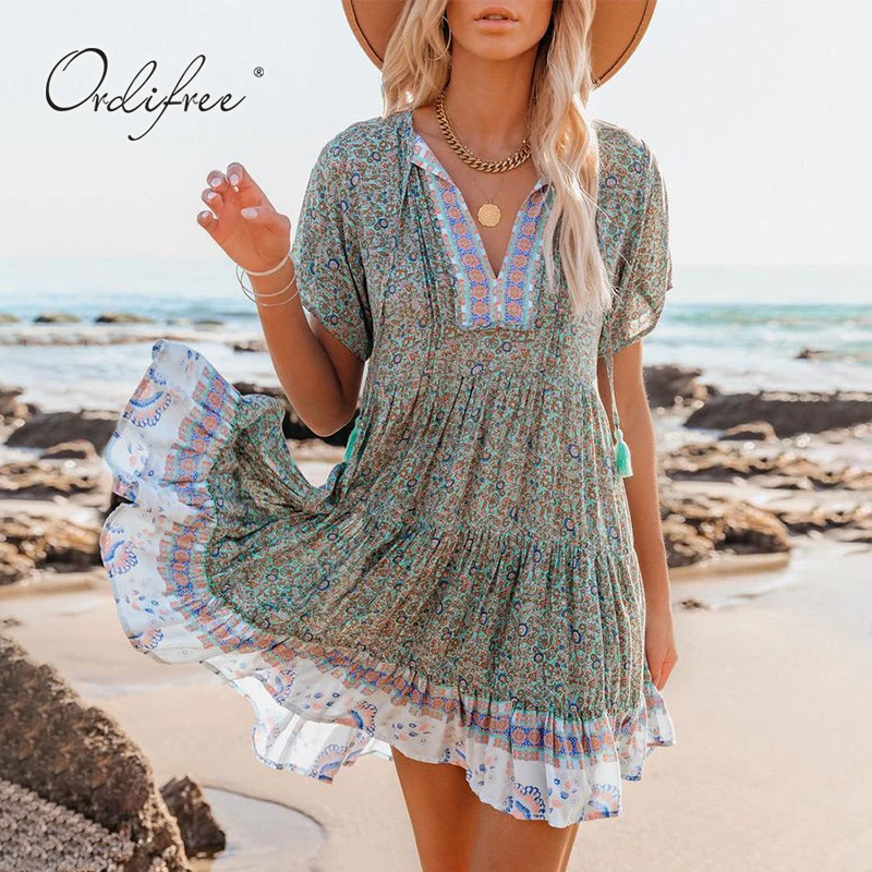 Ordifree 2022 Summer Boho Women Mini Dress Short Sleeve Flower Vintage Print Retro Loose Sexy Floral Beach Dress
Ordifree 2022 Summer Boho Women Mini Dress Short Sleeve Flower Vintage Print Retro Loose Sexy Floral Beach Dress