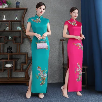 Embroidery Oversize 4XL Elegant Satin Handmade Button Silm Qipao Chinese Traditional Women Dress Vintage Lady Sexy Cheongsam
Embroidery Oversize 4XL Elegant Satin Handmade Button Silm Qipao Chinese Traditional Women Dress Vintage Lady Sexy Cheongsam