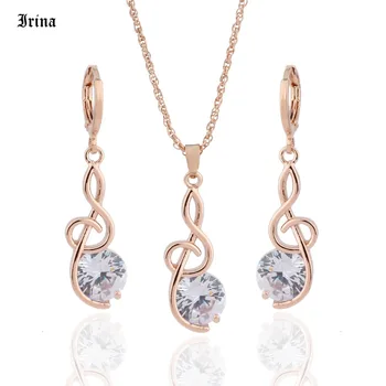 Rose Gold-Color Romantic Musical Note Pendant Crystal Necklace Earrings Cubic Zirconia Jewelry Sets for Women aretes 2020 
Rose Gold-Color Romantic Musical Note Pendant Crystal Necklace Earrings Cubic Zirconia Jewelry Sets for Women aretes 2020