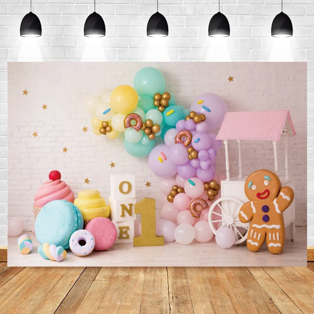 

Baby Birthday Photography Backdrop Balloon Donuts Candy Store Decor Photographic Background Photocall Photo Studio Photophone
