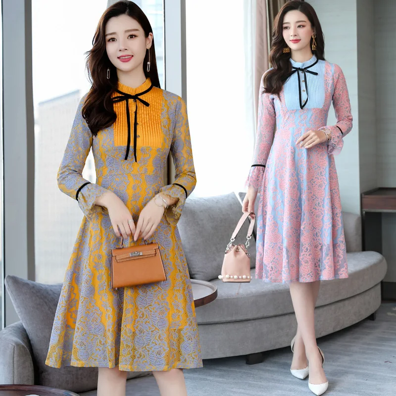 2019 Spring New Style Korean-style over-the-Knee Long Skirts Long Sleeve Elegant Base Lace Splicing Dress Women's
2019 Spring New Style Korean-style over-the-Knee Long Skirts Long Sleeve Elegant Base Lace Splicing Dress Women's