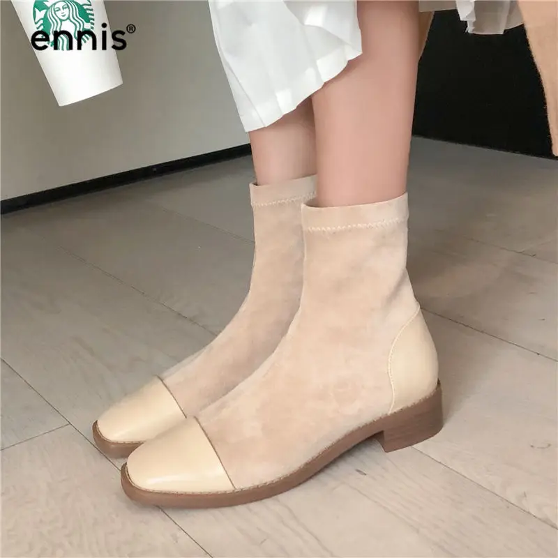 ENNIS Designer Square Low Heel Boots Women Ankle Boots Round Toe Flock Stretch Boots Female Slip On Shoes Autumn Winter A0017
ENNIS Designer Square Low Heel Boots Women Ankle Boots Round Toe Flock Stretch Boots Female Slip On Shoes Autumn Winter A0017