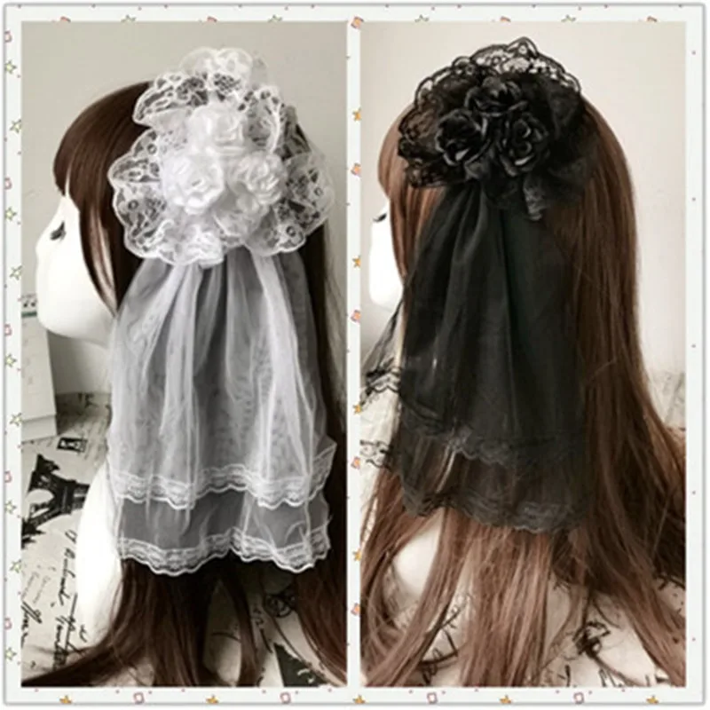 

Lolita Veil Hair Accessories Head Plate Rose Flower Hairpin Lace Edge Clip Cosplay Costumes Decorate Bridal Wedding Headdress